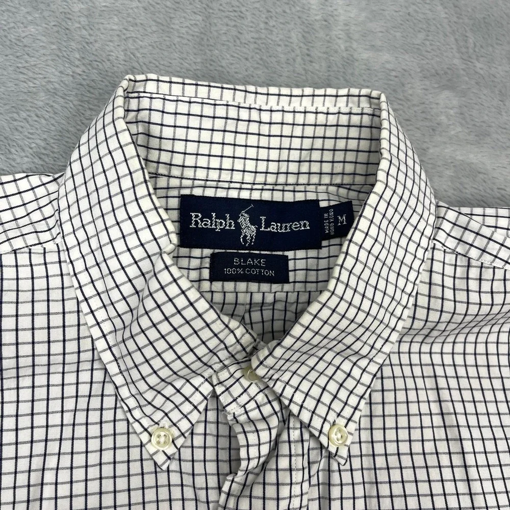 Ralph Lauren Blake Shirt Mens Medium White Black Gingham Long Sleeve Button Down